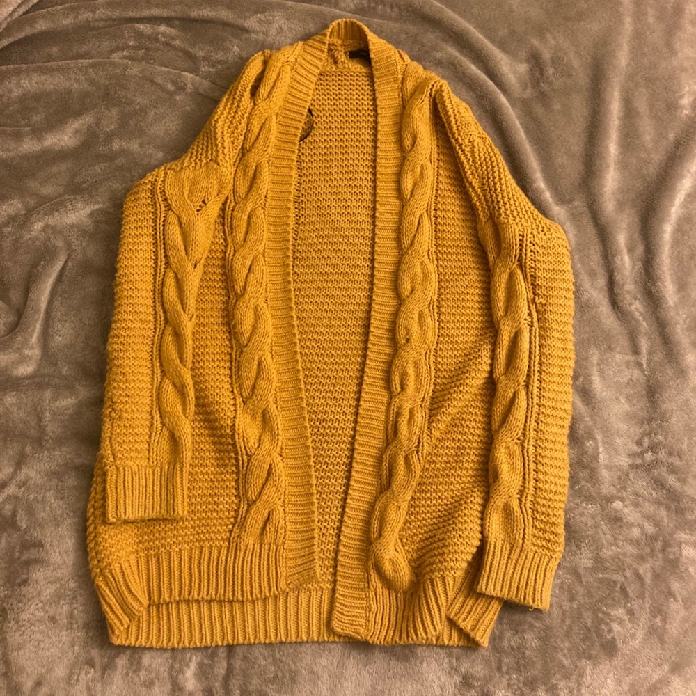 F21 Yellow Knitted Long Cardigan